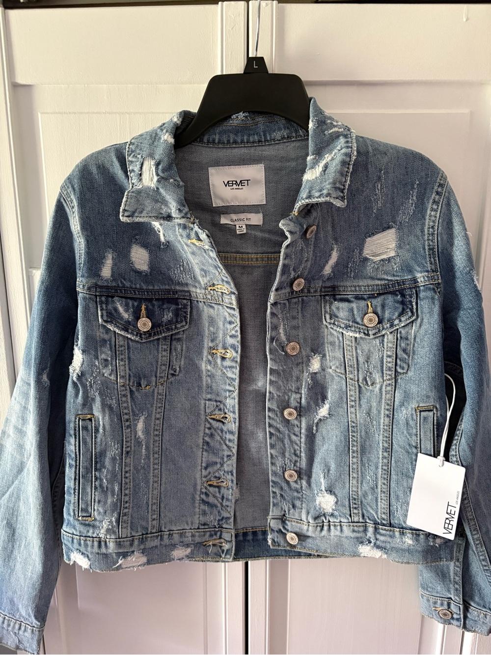 VERVET BY FLYING MONKEY Light Wash Distressed Denim Jacket